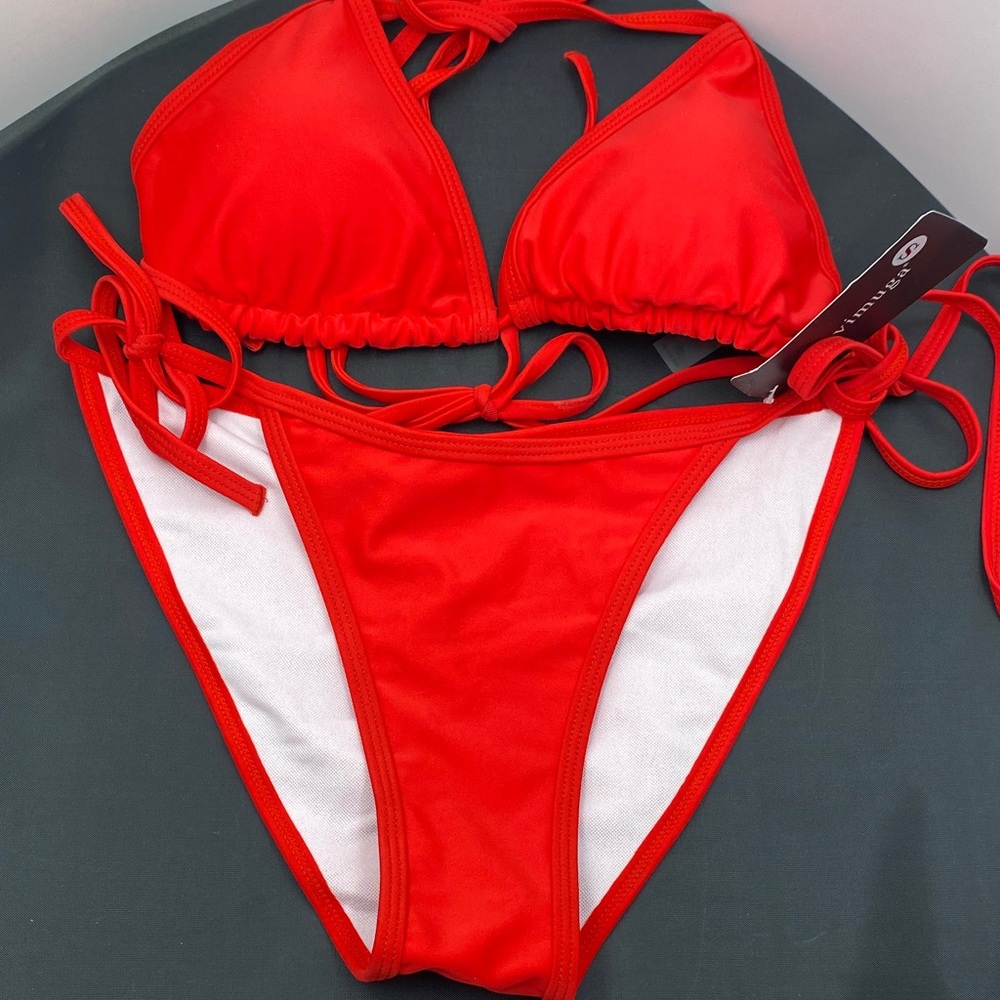 Suvimuga Women's Red Tie Bikini Set